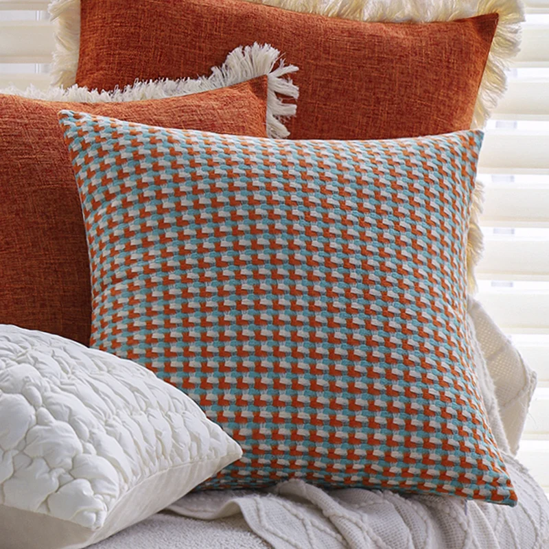 Quadratischer Zierkissenbezug im modernen Tweed‑Look mit feinem Fransenbord Karnz