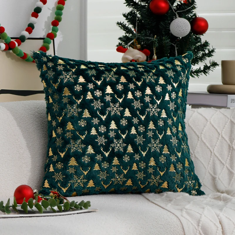 Quadratischer Weihnachtskissenbezug aus Samt mit Hirsch‑Tannenbaum‑ und Schneeflocken‑Motiv Karnz
