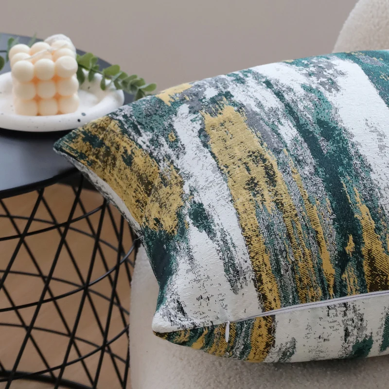 Quadratischer Kissenbezug mit abstraktem Jacquard-Aquarellmuster und verdecktem Reißverschluss Karnz