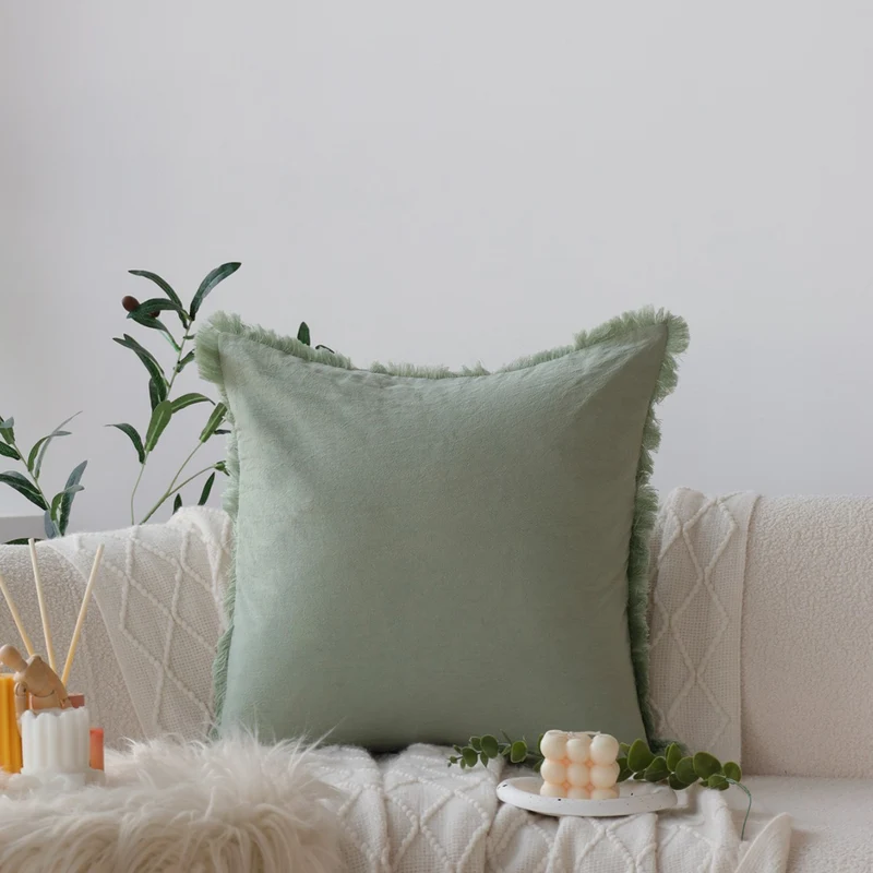 Quadratischer Kissenbezug im Boho‑Stil mit 3D‑Tufting, Quasten und weicher Baumwollstruktur Karnz