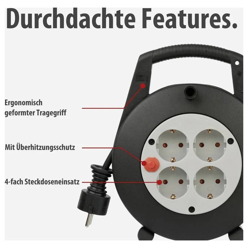 B-Ware Brennenstuhl Kabeltrommel 5m Stromversorgung 4-fach Schutzkontakt schwarz