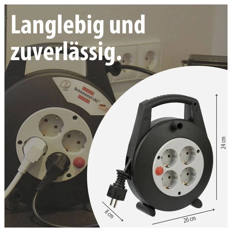 B-Ware Brennenstuhl Kabeltrommel 5m Stromversorgung 4-fach Schutzkontakt schwarz