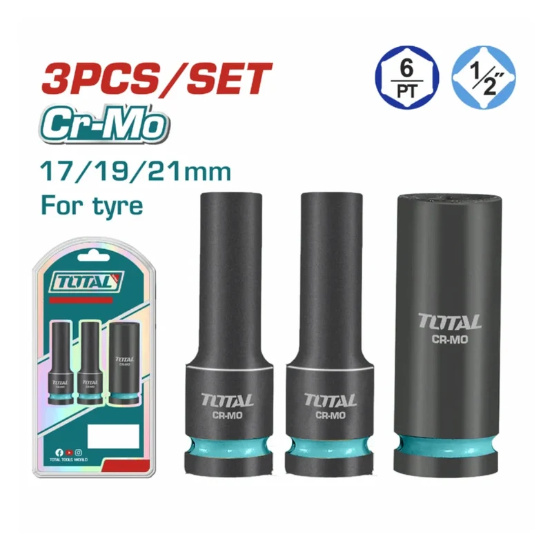 Total Juegos Cubos de Impacto Profundo 1/2", 3 Piezas