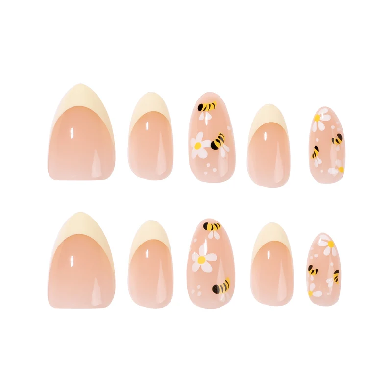 Kunstvolle Nagelkunst mit Bienen- und Blumedesign Karnz