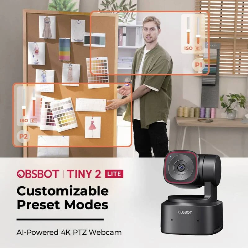 B-Ware OBSBOT Tiny 2 Lite 4K Webcam mit AI Auto-Tracking und Klemm-Halterung schwarz