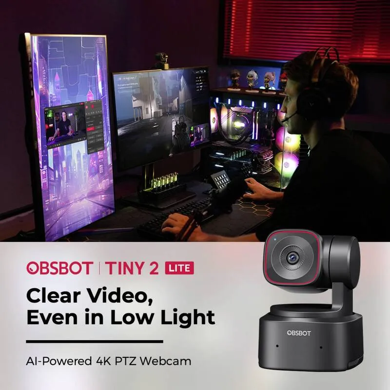 B-Ware OBSBOT Tiny 2 Lite 4K Webcam mit AI Auto-Tracking und Klemm-Halterung schwarz