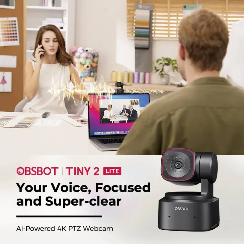 B-Ware OBSBOT Tiny 2 Lite 4K Webcam mit AI Auto-Tracking und Klemm-Halterung schwarz