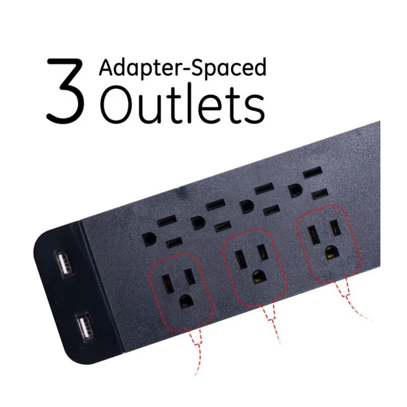 GE Protector de Picos 7 Salidas 2 USB, 0.9 Metros