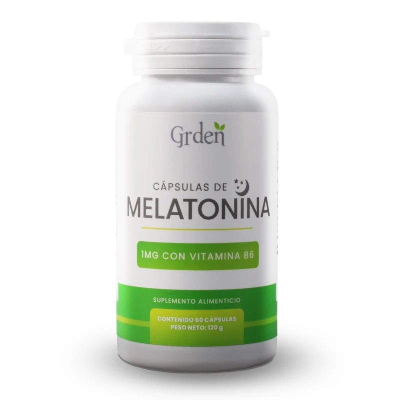 Grden Suplemento Alimenticio Melatonina + Vitamina B6 Calidad del Sueño, 60 Cápsulas