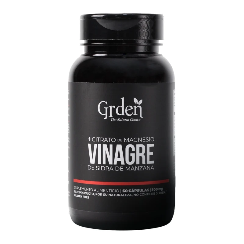 Grden Suplemento Alimenticio Vinagre de Sidra de Manzana + Citrato de Magnesio Salud Digestiva, 60 Cápsulas