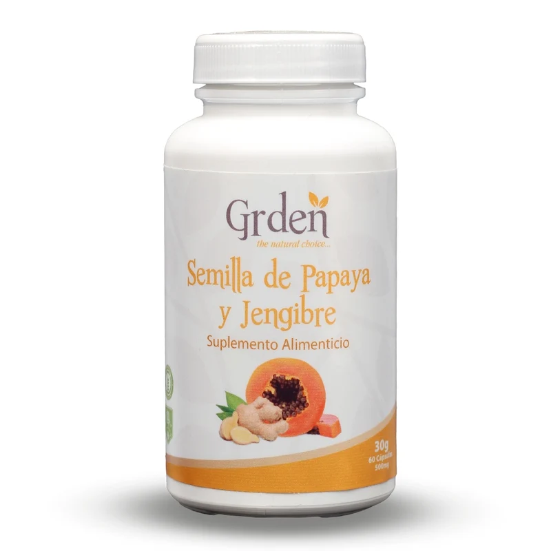 Grden Suplemento Alimenticio Semilla de Papaya y Jengibre Salud Digestiva e Inmunológico, 60 Cápsulas