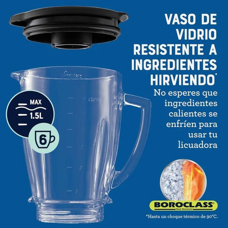 Oster Licuadora Jarra de Vidrio 6 Velocidades 1.5 L (BLSTPEG)