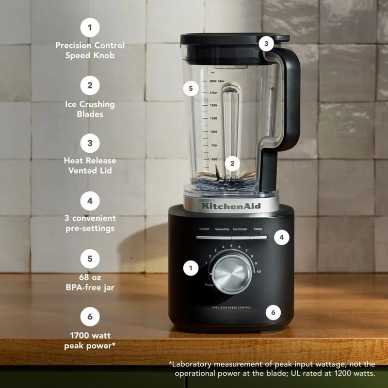 KitchenAid Licuadora Frasco de Plástico 2 Litros, Pure Power