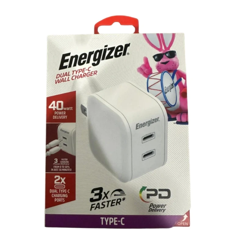 Energizer Cargador de Pared Carga Rápida Dual USB-C PD 40W, ENG-USBW11WH