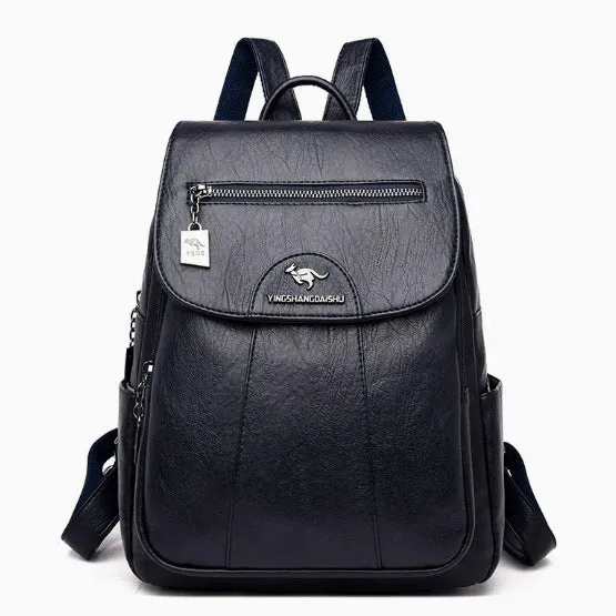 Stylischer Mehrfach-Taschen Leder-Rucksack Karnz