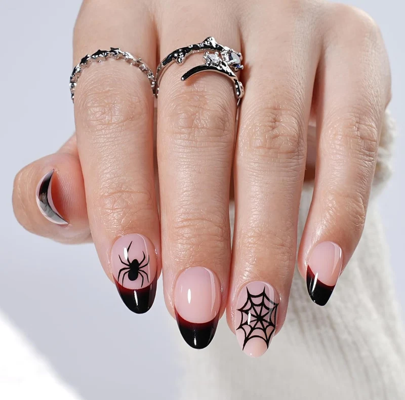 Halloween Kürbis und Spinne Nagelkunst Karnz