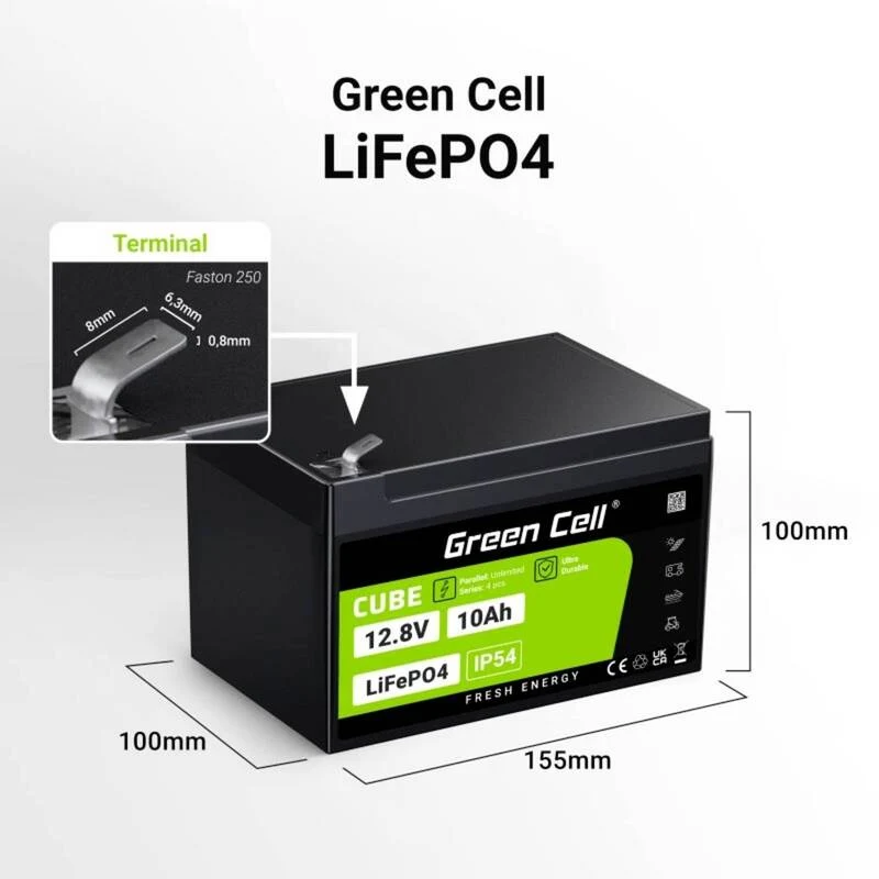 B-Ware Green Cell Spezialakku Batterie Li Fe Po4 Akku Block Flachstecker 12.8 V 10 Ah