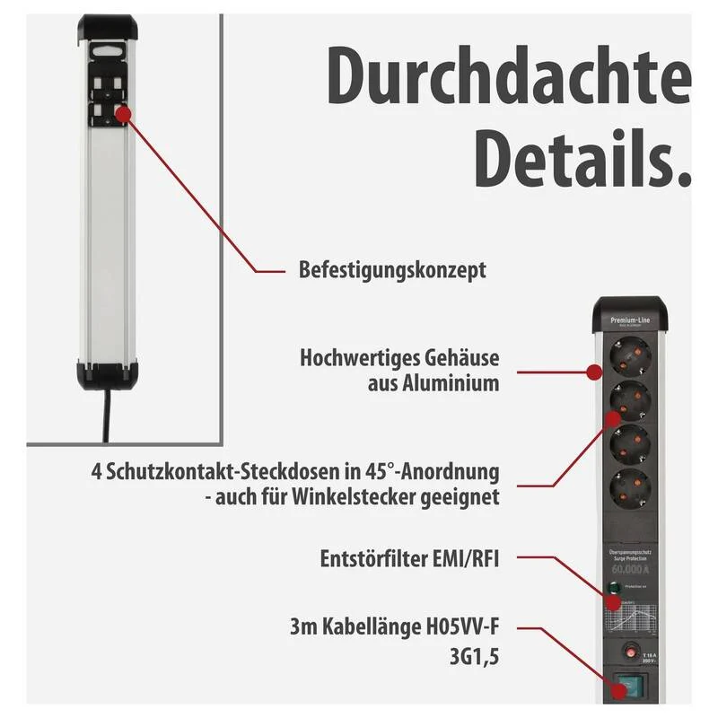 B-Ware Brennenstuhl Premium-Protect-Line Überspannungsschutz-Steckdosenleiste 4-fach 3m