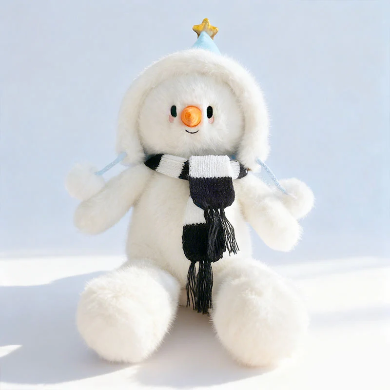 Plüsch Schneemann Sitzendes Kuscheltier mit Gestreiftem Gestricktem Schal & Kunstfell-Fliegermütze Karnz