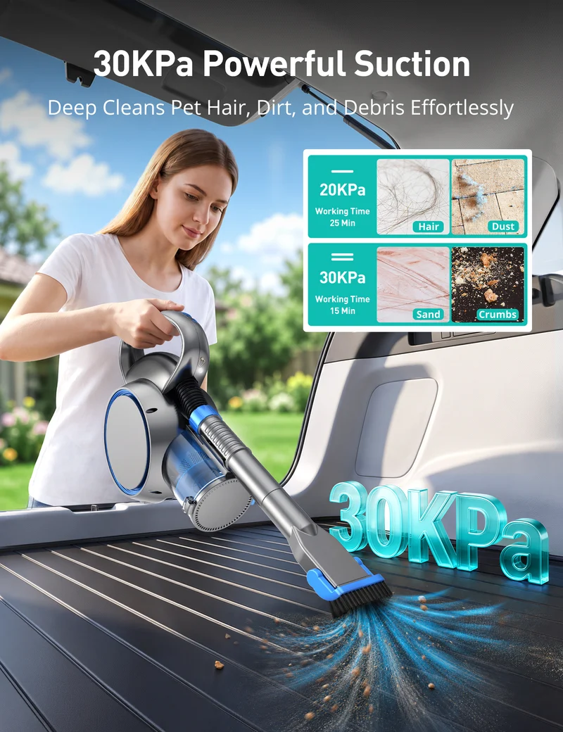 Aspiron CA054 Handheld Vacuum,Portable Vacuum with Crossbody Strap, 2 Suction,Easy Cleaning Design, Charging Base, 2.5FT Extended Hose & 2FT Rod, 600ML Dust Cup, HEPA Filter, for Home, Pet Hair, Car, Gap