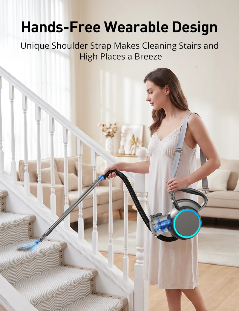 Aspiron CA054 Handheld Vacuum,Portable Vacuum with Crossbody Strap, 2 Suction,Easy Cleaning Design, Charging Base, 2.5FT Extended Hose & 2FT Rod, 600ML Dust Cup, HEPA Filter, for Home, Pet Hair, Car, Gap