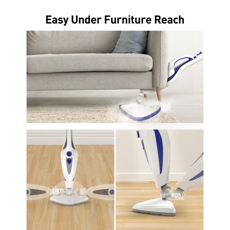 Steam Mop 12-in-1, 1500W Detachable Handheld Steam Cleaner, Fast 15s Heat-Up, 2 Dirt Grip Pads, Removes 99.99% Stubborn Stains for Hardwood Floors, Clothes, Windows, Tiles, Furniture, Blue