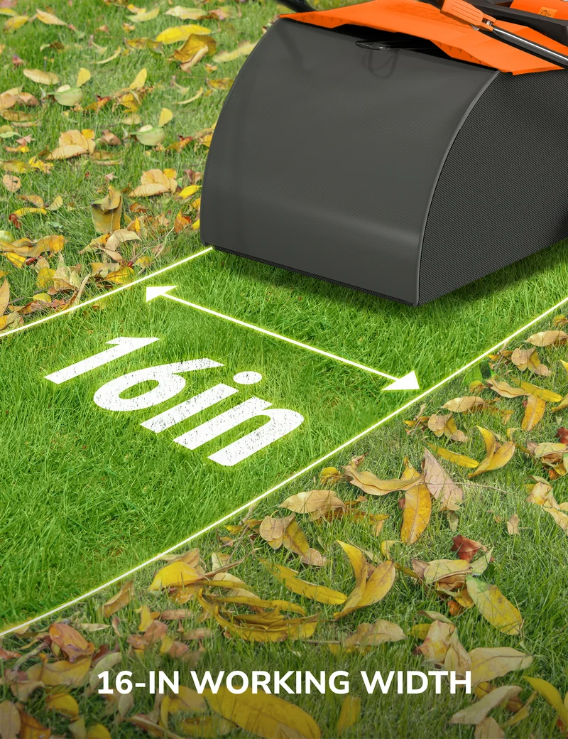 Aspiron 16” Artificial Turf Sweeper 2000W Artificial Turf Vacuum 15Amp Grass Sweeper Yard Power Brush with 55L Removable Leaf Collection Bag, Quick-Fold, Keeps Clear Sweepy Box