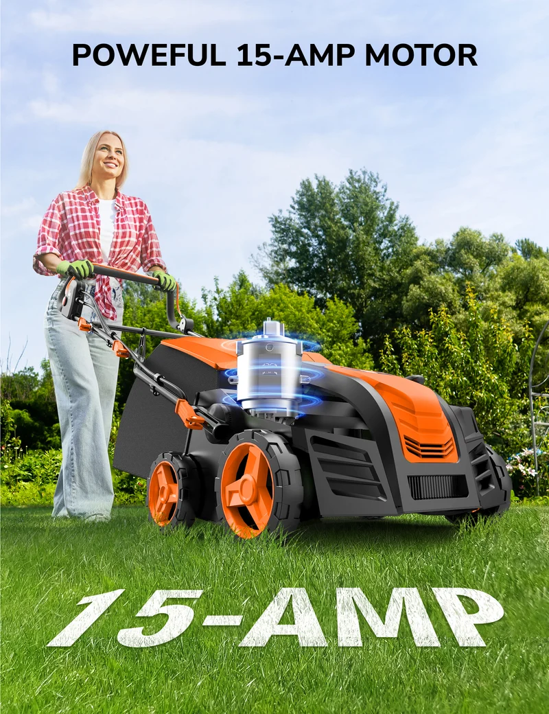 Aspiron 16” Artificial Turf Sweeper 2000W Artificial Turf Vacuum 15Amp Grass Sweeper Yard Power Brush with 55L Removable Leaf Collection Bag, Quick-Fold, Keeps Clear Sweepy Box