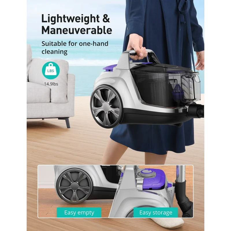 Aspiron AS-CA006 Canister Vacuum Cleaner, 40Kpa Bagless Vacuum Cleaners