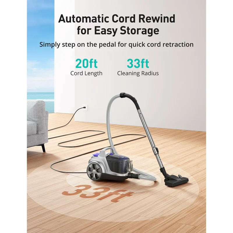 Aspiron AS-CA006 Canister Vacuum Cleaner, 40Kpa Bagless Vacuum Cleaners