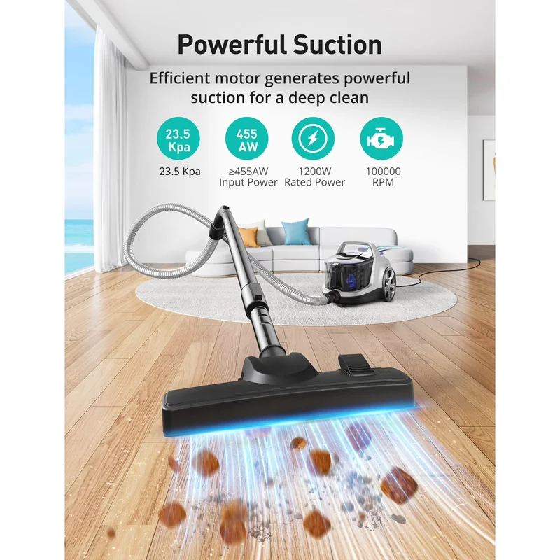 Aspiron AS-CA006 Canister Vacuum Cleaner, 40Kpa Bagless Vacuum Cleaners