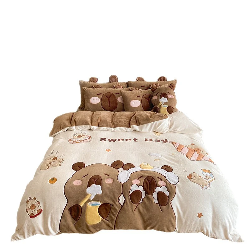 Flauschige Bettwäsche-Garnitur mit gesteppter Kuscheloberfläche, 3D-Teddy-Applikationen und wärmender Microfaserfüllung Karnz