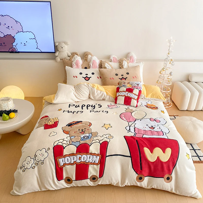 Flauschige Bettwäsche-Garnitur mit gesteppter Kuscheloberfläche, 3D-Teddy-Applikationen und wärmender Microfaserfüllung Karnz