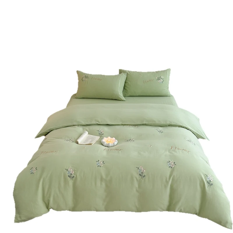 Feines besticktes Bettbezug-Set aus Baumwolle mit zarter botanischer Stickerei und Schleifenbindungen Karnz