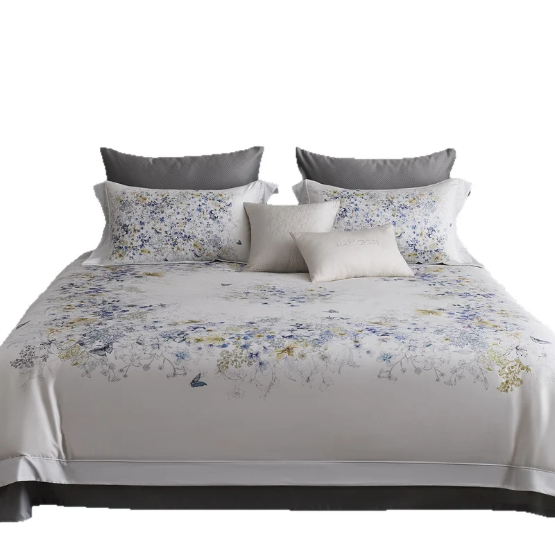 Bettwäsche-Garnitur aus Baumwollsatin mit feinem Aquarell-Blumenprint und Hotelverschluss Karnz