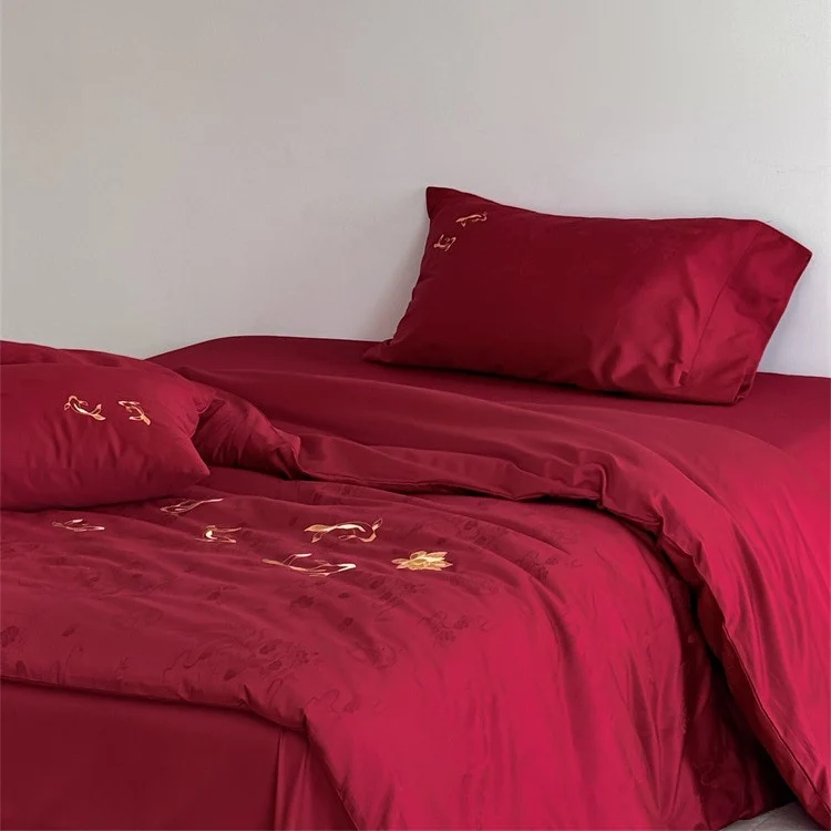 Baumwoll‑Satin Bettbezuggarnitur mit feiner Lotus‑Stickerei und seidig‑weichem Griff Karnz