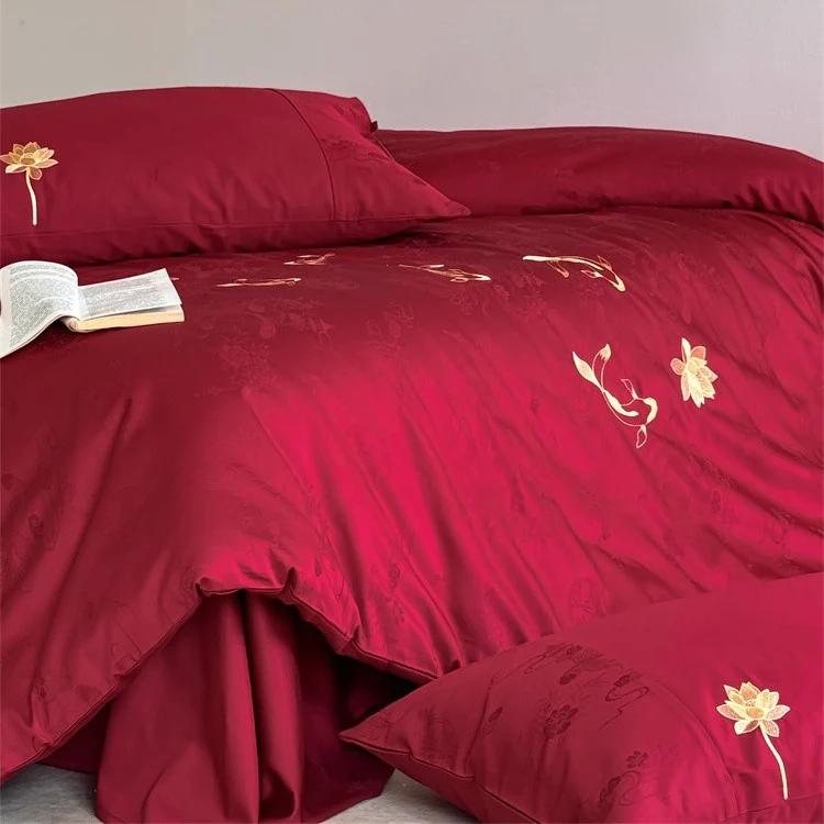 Baumwoll‑Satin Bettbezuggarnitur mit feiner Lotus‑Stickerei und seidig‑weichem Griff Karnz
