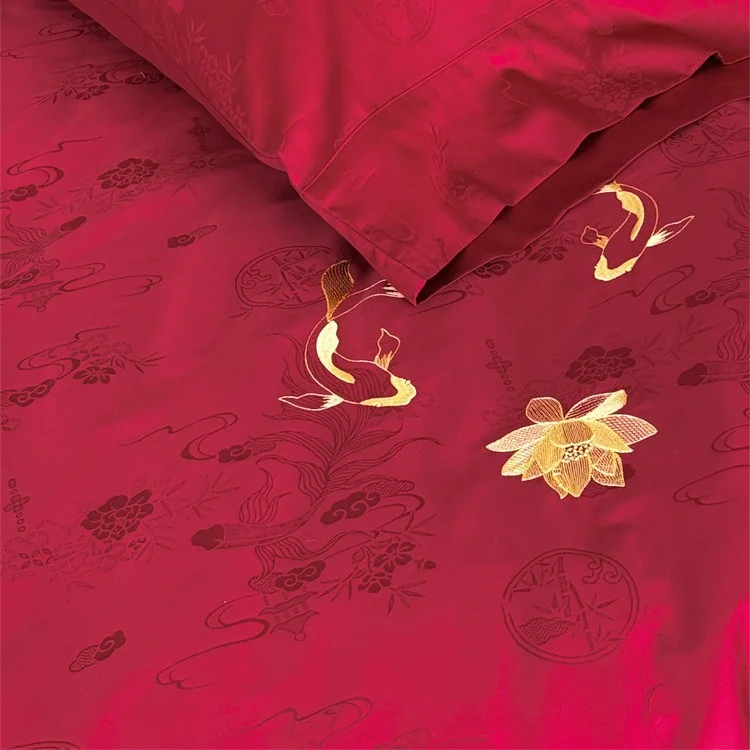 Baumwoll‑Satin Bettbezuggarnitur mit feiner Lotus‑Stickerei und seidig‑weichem Griff Karnz