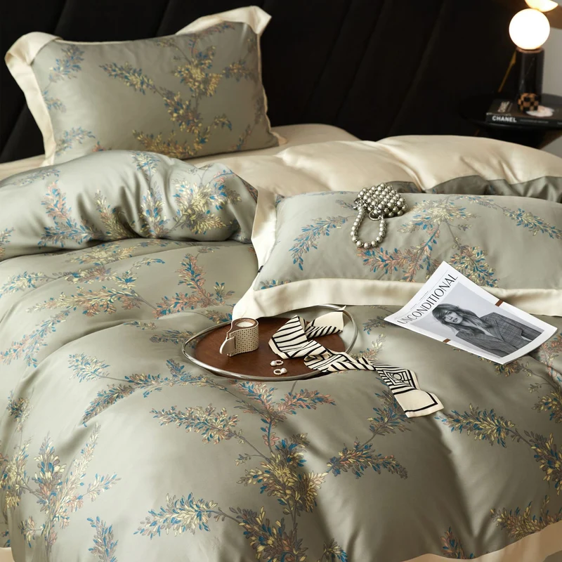 Luxuriöse Satin-Bettwäsche-Garnitur mit geometrischem Jacquardmuster und Satinbesatz Karnz