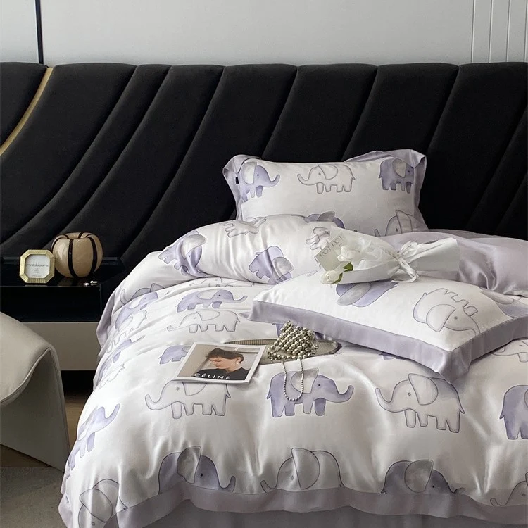 Luxuriöse Satin-Bettwäsche-Garnitur mit geometrischem Jacquardmuster und Satinbesatz Karnz