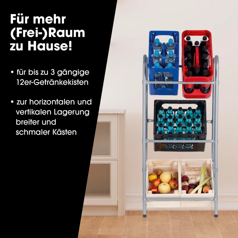 Metall Getränkekisten-Regal für 3 Kisten - 127x50x34 cm