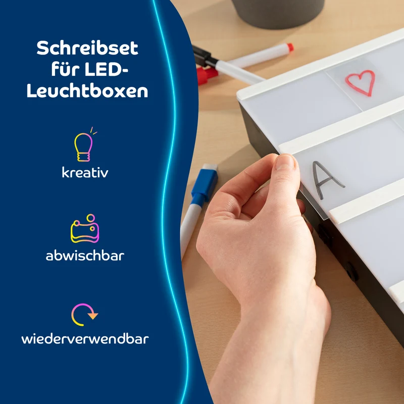 LED-Leuchtkasten mit 173 Buchstaben & Symbole inkl. Schreib-Set (3 Stifte & 20 Karten)