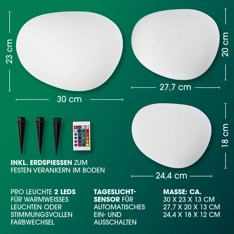 Solar-Leuchten Set Stein flach - 3er-Set
