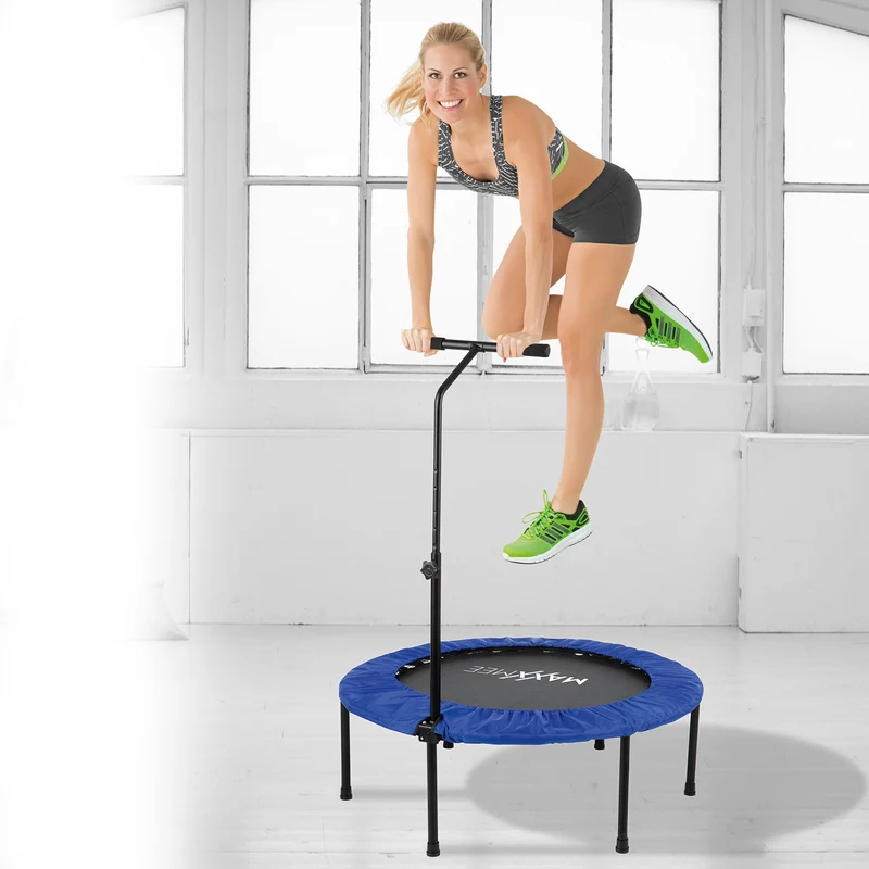 Fitness Trampolin - Mit höhenverstellbarer Haltestange - blau/schwarz