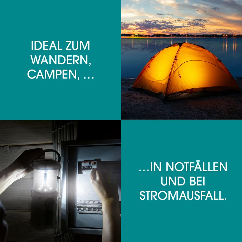 Akku-Lampe mit Radio - Lädt über Solar, Kurbel und USB