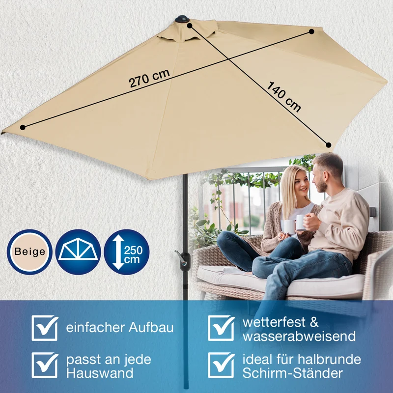 EASYmaxx Sonnenschirm - halbrund, beige
