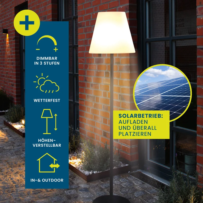 Solar-Stehlampe - 3-fach höhenverstellbar - 3 Helligkeitsstufen