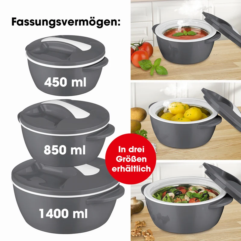 Thermo-Schüssel Mikrowelle - 450 ml - grau/weiß