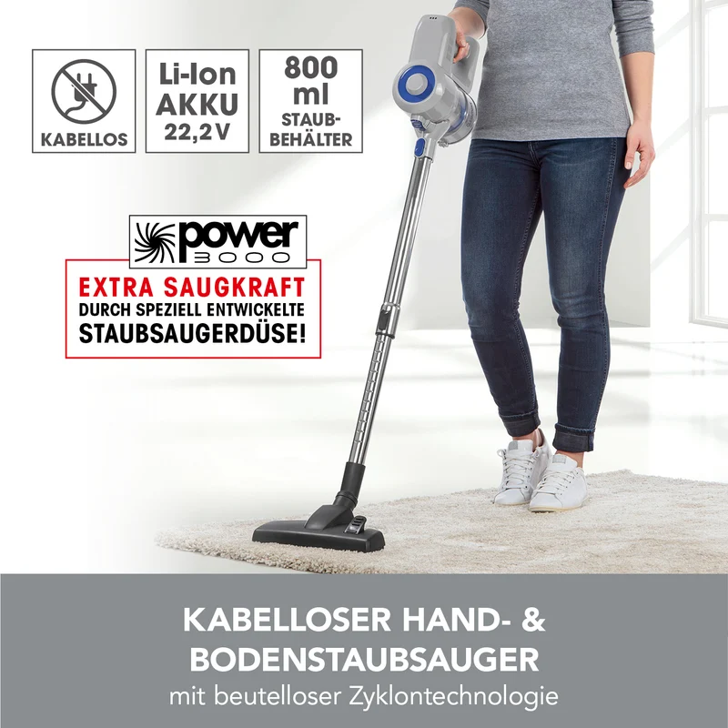Akku-Zyklon-Staubsauger - hellgrau/blau