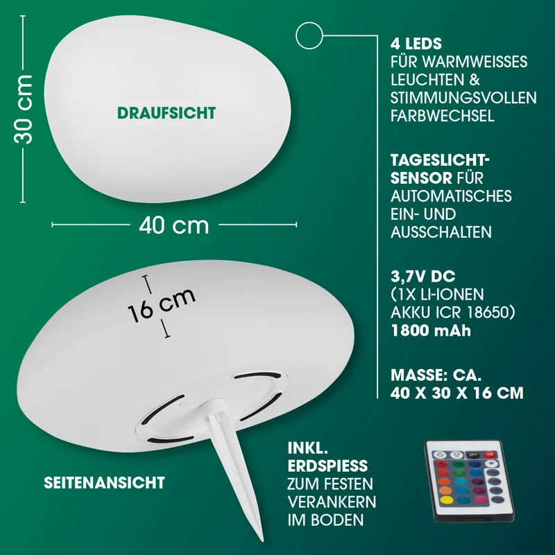 Solar-Leuchte Stein mit Farbwechsel